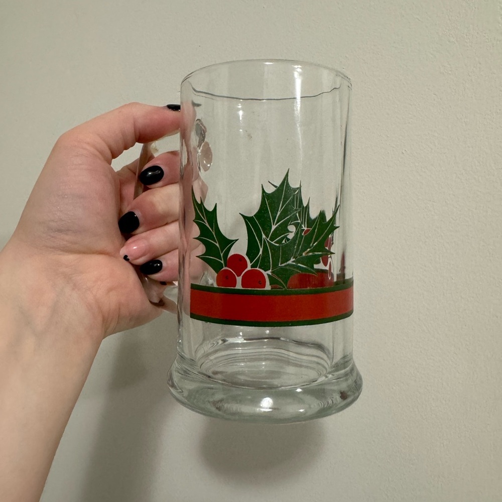 Vintage Christmas Glass Stein with Holly Design